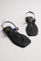 Sandalia Rasteira Feminino Littz Com Fivela E Pedraria Preto/Turquesa/Ouro Sandalia Rasteira Feminino Littz Com Fivela E Pedraria Preto/Turquesa/Ouro
