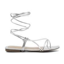 Sandália Rasteira Feminino Tiras de Amarrar Elegante Metalizadas Sandália Rasteira Feminino Tiras de Amarrar Elegante Metalizadas