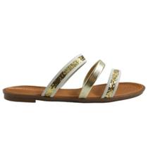 Sandalia Rasteira Flat Rasteirinha Moleca Branco Dourado 5297.560