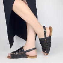 sandália rasteira flats casual PRETA em couro legitimo