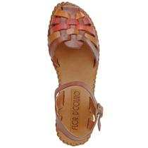 Sandalia Rasteira Flor de Couro Conhaque