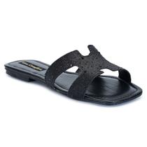 Sandália Rasteira H Feminina Confortável Brilho strass Flat Moda Luxo Chinelo