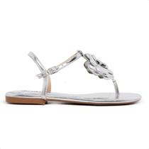 Sandália Rasteira LeRUCHEL Flor Metalizada Prata