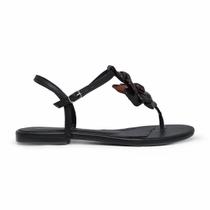 Sandália Rasteira LeRUCHEL Flor Preta