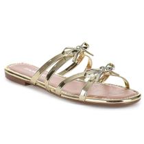 Sandália Rasteira Moleca Tiras Finas Laços Pequenos Feminina Dourada