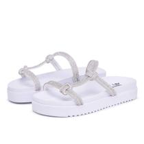 Sandalia Rasteira Papete Flatform Tiras Com Strass Brilho Feminina Sola Alta Moderna Confortavel