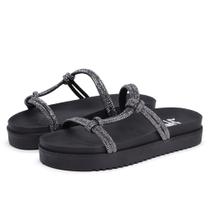 Sandalia Rasteira Papete Flatform Tiras Com Strass Brilho Feminina Sola Alta Moderna Confortavel