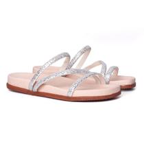 Sandália Rasteira Rasteirinha Brilho Tiras Strass conforto Sandália Rasteira Rasteirinha Brilho Tiras Strass conforto