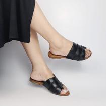 sandália rasteira rasteirinha flats casual PRETO em couro legitimo