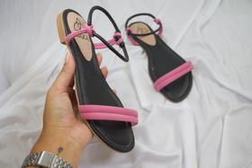 Sandália rasteira regulável preto e rosa feminino - Magical Shop