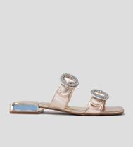 Sandália Rasteira Strass CBK Couro Dourado