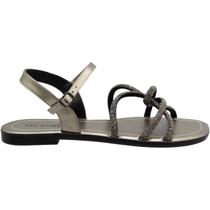 Sandália Rasteira Via Scarpa Fivela Tiras com Strass Feminina