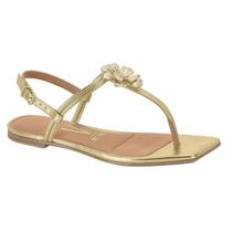 Sandália Rasteira Vizzano Casual Com Flor Feminina Dourada