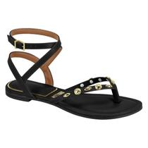 Sandália Rasteira Vizzano Feminina Pedrarias Dourada Original Confortável