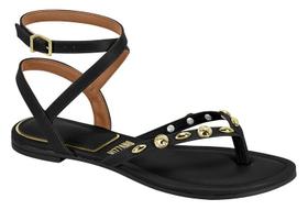 Sandália Rasteira Vizzano Feminina Pedrarias Douradas Fecho Fivela