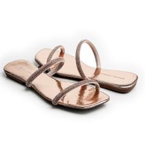 Sandália Rasteirinha Casual Feminino Tiras Brilho Calce Fácil Elegante