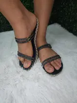 sandália Rasteirinha com strass modelo 2 em 1