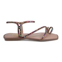 Sandália Rasteirinha Feminina Marrom Com Strass Colorido Sandália Rasteirinha Feminina Marrom Com Strass Colorido