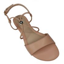 Sandália Rasteirinha Feminina Nude Rosada Rasteira de Tiras