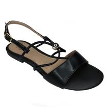 Sandália Rasteirinha Feminina Preta Rasteira de Tiras