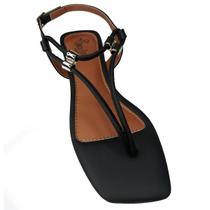 Sandália Rasteirinha Feminina Preta Rasteira Tira Dupla Detalhe Prata