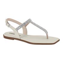 Sandália Rasteirinha Moleca Strass Feminina- Branco Off