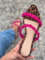 Sandália Rasteirinha Rasteira Feminina Tendência Verão Animal Print Onça Trança Sandália Rasteirinha Rasteira Feminina Tendência Verão Animal Print Onça Trança