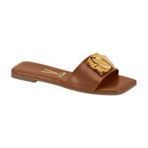 Sandália Rasteirinha Slide Casual com Aplique Feminina Vizzano Camel / Napa 34