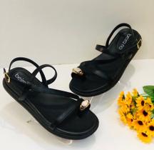 Sandália Rasterinha Beira Rio Feminina Confortável Detalhe Metalizado Flat Strass Tira Original