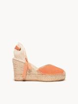 Sandália Romero Anabela 10 cm Camurça Laranja Sandália Romero Anabela 10 cm Camurça Laranja
