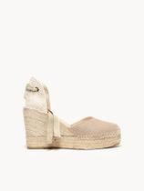 Sandália Romero Anabela 10 cm Camurça Pedra Sandália Romero Anabela 10 cm Camurça Pedra