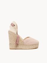Sandália Romero Anabela 12 cm Camurça Rosa Claro Sandália Romero Anabela 12 cm Camurça Rosa Claro
