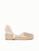 Sandália Romero Anabela 5 cm Camurça Dourado