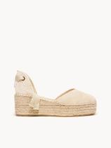 Sandália Romero Anabela 6 cm Camurça Areia Sandália Romero Anabela 6 cm Camurça Areia