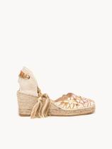Sandália Romero Anabela 7 cm Bordado Rosa Sandália Romero Anabela 7 cm Bordado Rosa