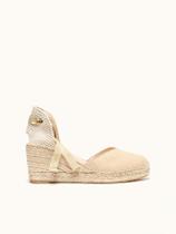 Sandália Romero Anabela 7 cm Camurça Areia