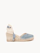 Sandália Romero Anabela 7 cm Camurça Azul Jeans Sandália Romero Anabela 7 cm Camurça Azul Jeans