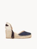 Sandália Romero Anabela 7 cm Camurça Azul Marinho