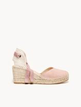 Sandália Romero Anabela 7 cm Camurça Rosa Claro