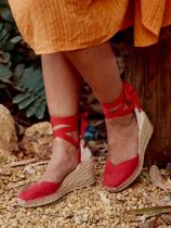 Sandália Romero Anabela 7 cm Camurça Vermelho Sandália Romero Anabela 7 cm Camurça Vermelho