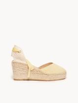 Sandália Romero Anabela 8 cm Camurça Amarelo Sandália Romero Anabela 8 cm Camurça Amarelo