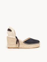 Sandália Romero Anabela 8 cm Camurça Azul Marinho Sandália Romero Anabela 8 cm Camurça Azul Marinho