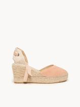 Sandália Romero Anabela 8 cm Camurça Laranja Claro Sandália Romero Anabela 8 cm Camurça Laranja Claro
