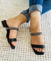 Sandália Saltinho Elegante Leve Confortável Strass Novo Modelo Elo Preto