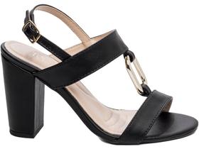 Sandália Salto 8,5 cm - Preto Elegante com Fivela Dourada