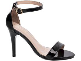 Sandalia Salto 9,5cm Elegancia Conforto Charme Verniz Preto