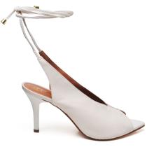 Sandália Salto Alto Bico Folha Napa Off White Ella's