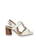 Sandália Salto Alto Bloco Off White Detalhes De Pedra No Cabedal Dakota Outlet Calce Leve