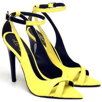 Sandália Salto Alto em Couro Amarelo/Preto Ella's Sandália Salto Alto em Couro Amarelo/Preto Ella's