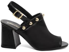Sandália Salto Alto Grosso 7cm Ankle Boot Apliques Feminina